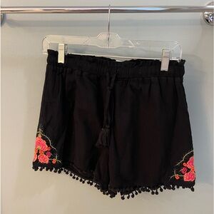 BLUE RAIN Floral Embroidered Shorts, Color Black, Size S